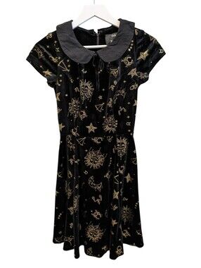 ModCloth Collectif Florence Velvet Skater Dress XS Celestial Zodiac Peter Pan